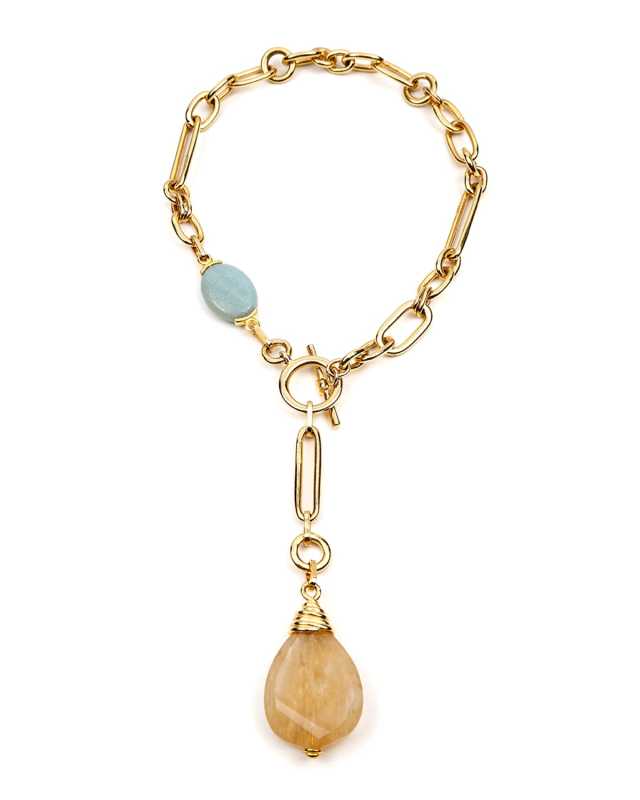 Golden Chain Link Necklace With Stone Pendant